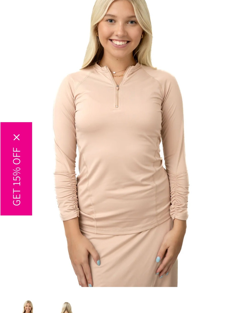 Snoga Women's 3/4 Sleeve Quarter-Zip Active Top in Mushroom S